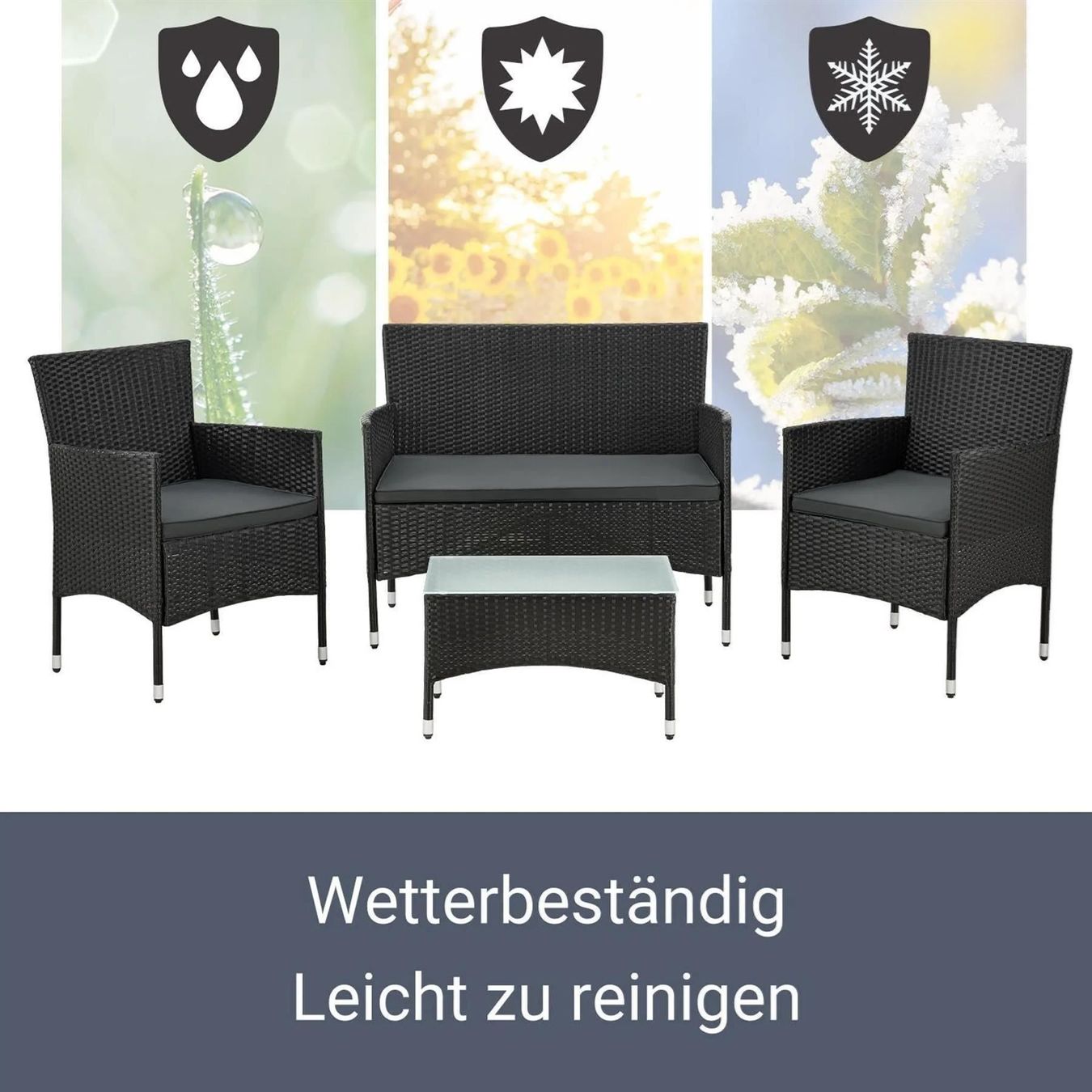 Set di tavolo e panche: Polyrattan Gartenmöbel-Set Schwarz Gartenmöbel – Nuovo e nell'imballaggio originale da Wallenwil venduto da toesstal-vertrieb 3