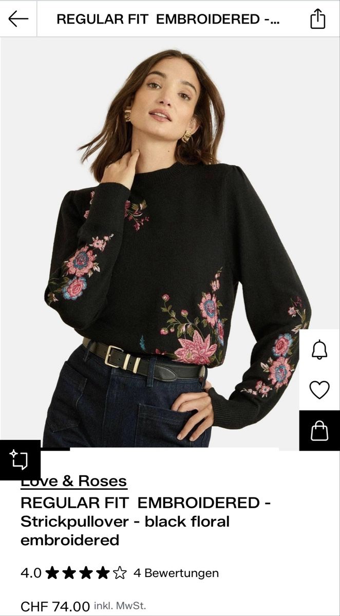 Pulls & Sweat-shirts: Strickpullover, schwarz, Blumenmuster, Grösse 38, Love&Roses – Neuf avec emballage d'origine à Dübendorf par tagr 1