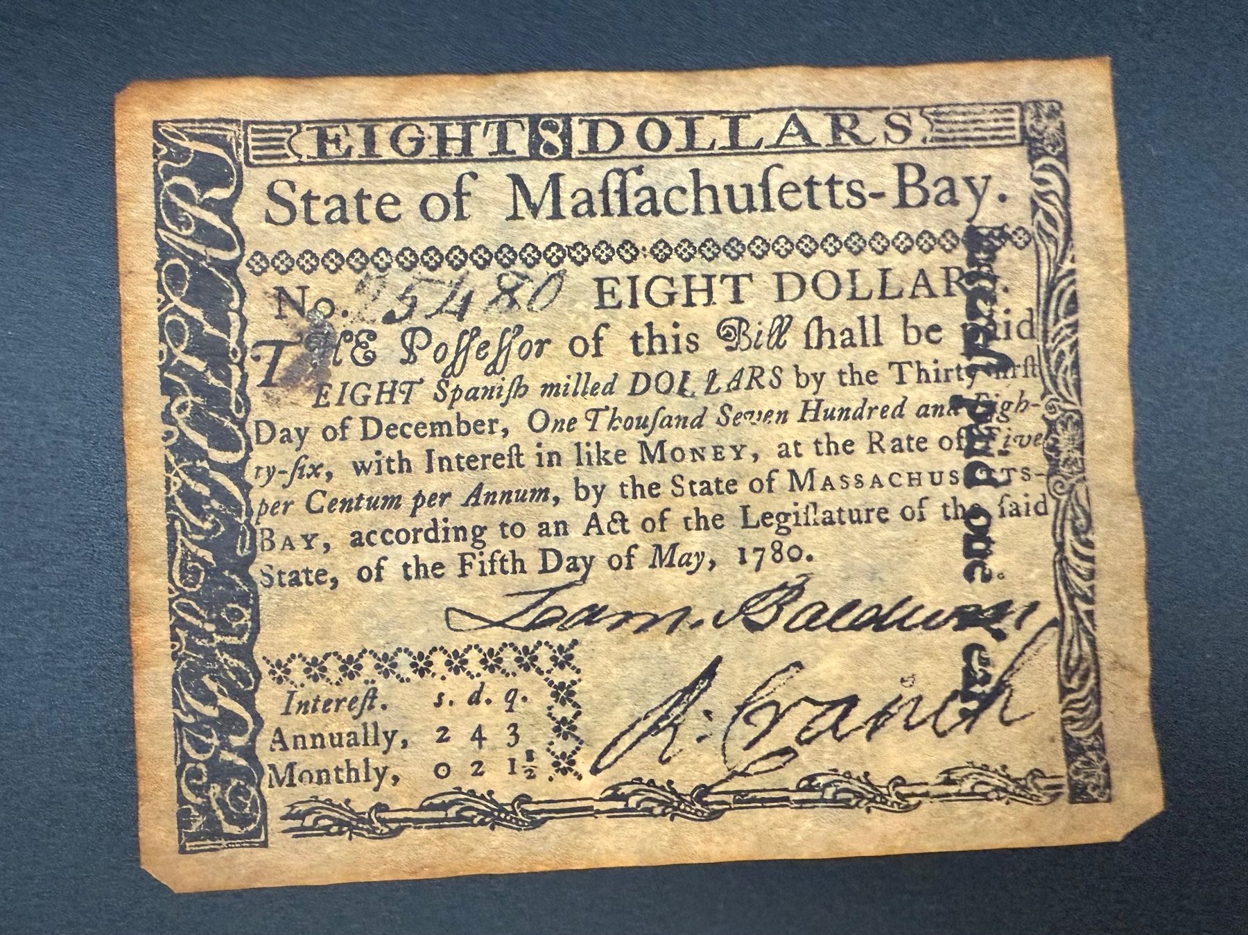 Banconote: US-Banknote 1780 – Eight Dollars original – Usato da Lamone venduto da LaCantinaMagica 8