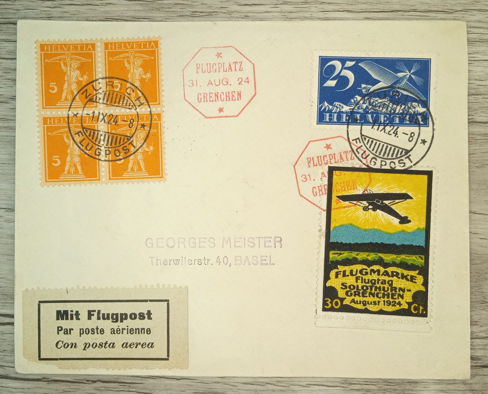 Alle Briefmarken: TR59 Enveloppe + Timbre Suisse 1924 – Gebraucht aus Cousset von Patrick_Collections
