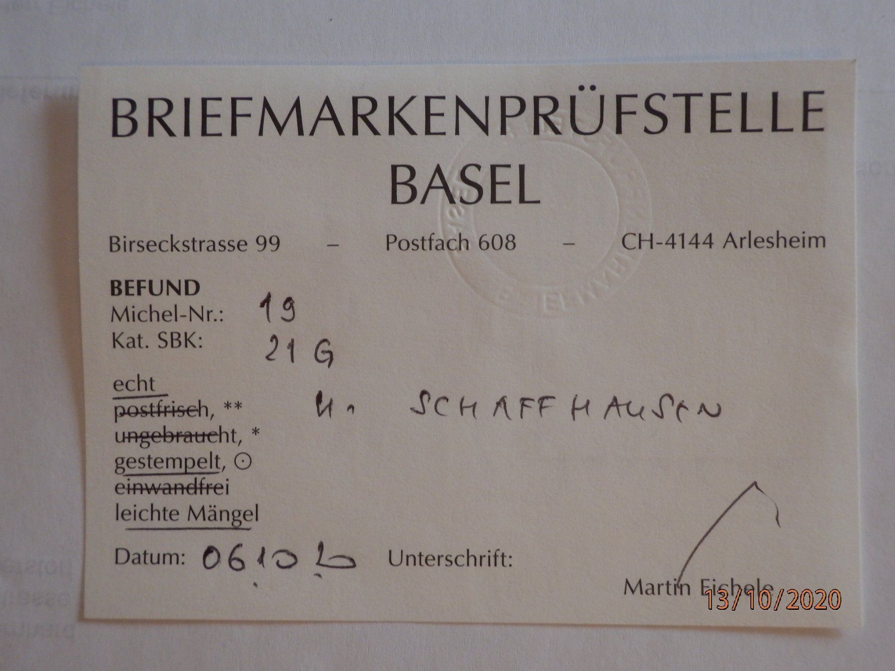 Tutti i francobolli: ZNr.21G. Strubel, Topstück, mit Befund: M. Eichele – Usato da Ueberstorf venduto da dinbau 2
