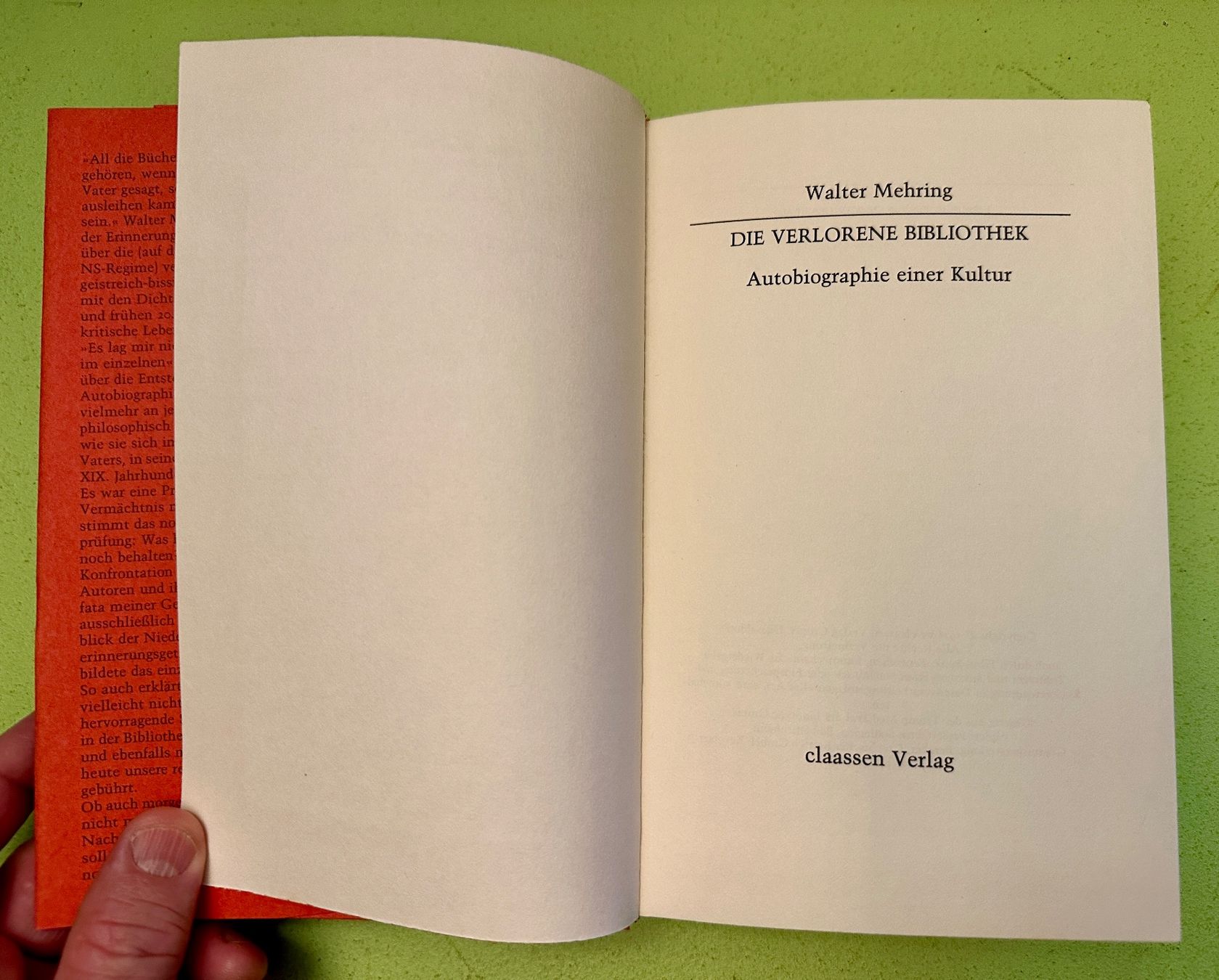 Bücher: Walter Mehring: Die verlorene Bibliothek. 1978 – Gebraucht aus Zürich von allp 2