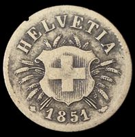 Top Silber Billon 5 Rappen 1851 BB Schweiz Superrar