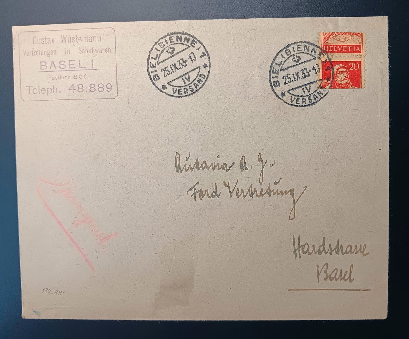 Tutti i francobolli: GESCHÄFTS - EXPRESS BRIEF BIEL - BASEL 1933 – Usato da Holderbank AG venduto da DINOS-PHILA