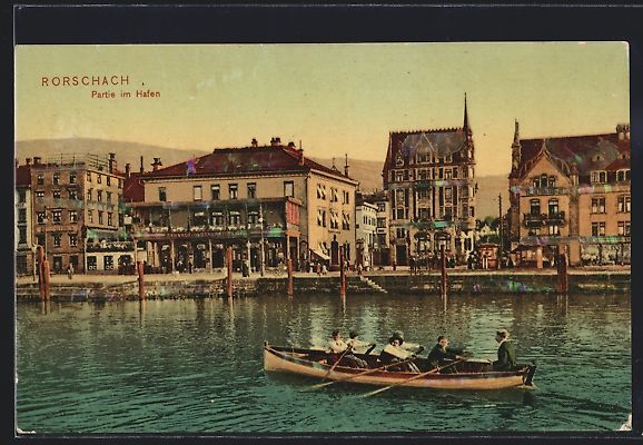 Cartoline postali: AK Rorschach, Hafen mit Ruderboot, 1910 – Usato da Berlin venduto da bartko-reher