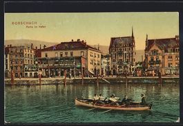 AK Rorschach, Hafen mit Ruderboot, 1910