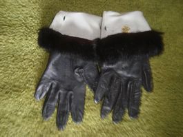 vintage 50iger years Leder-Fingerhandschuhe m.Pelz black 6,5