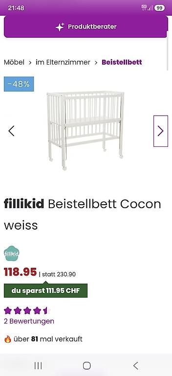 Betten: fillikid Beistellbett Cocon weiss – Gebraucht aus Neunkirch von mir_c9zg 2