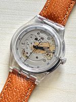 Swatch Uhr Skeleton Automatikuhr Lederarmband transparent 