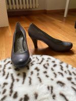 TAMARIS Vintage Leder Pumps plateau Heels dunkel blau Gr 38