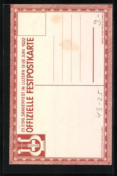 Cartoline postali: Luzern, Eidgenössisches Sängerfest 192 – Usato da Berlin venduto da bartko-reher 1