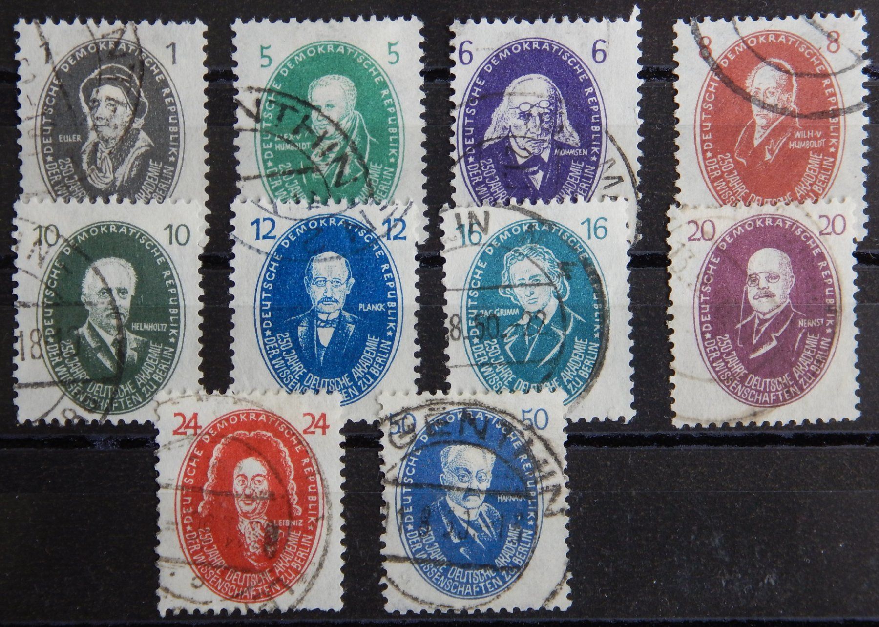 Tutti i francobolli: DDR Kat. 261-270 gest. 1950 Kat. 90 Euro – Usato da Zürich venduto da Muehlekauf