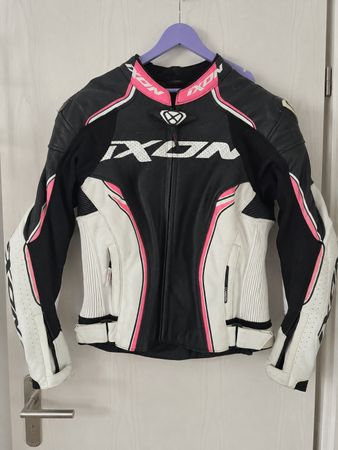 Ixon Damen Motorradjacke Leder schwarz weiss pink Grösse M