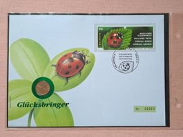 einwandfreier FDC-Münzbrief 1 Rp Marienkäfer CH 17.9.2002