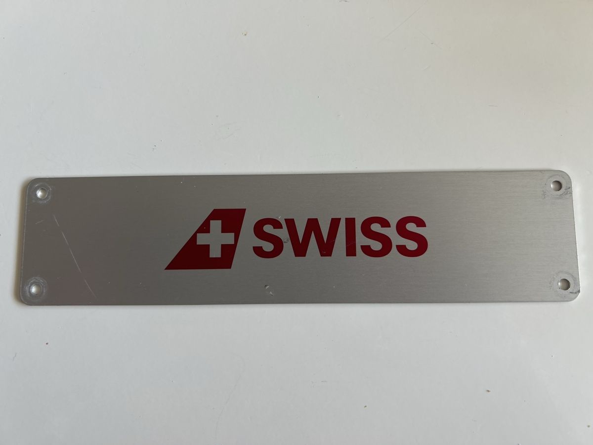 Swissair Insegne: Swiss Flugzeug trolley Schild – Usato da kloten venduto da Sgana