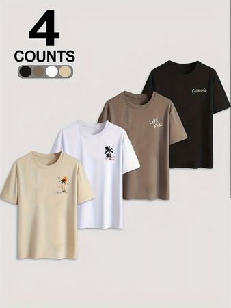 4er Set T-Shirts mit Druck Grösse M