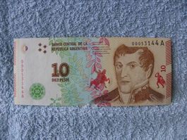 Argentinien 10 Pesos Geldschein, neuwertig, unzirkuliert