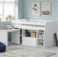 Lit surélevé en bois STANLEY avec bureau 90 x 200 cm beige