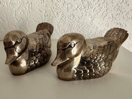 2 schöne Messing Enten Figuren Vintage