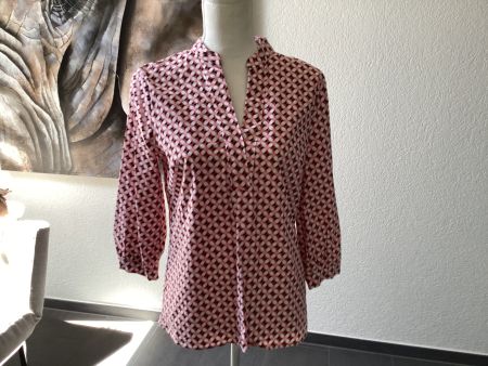 More &More Damen Bluse Gr. 38 gemustert rosa weiss braun