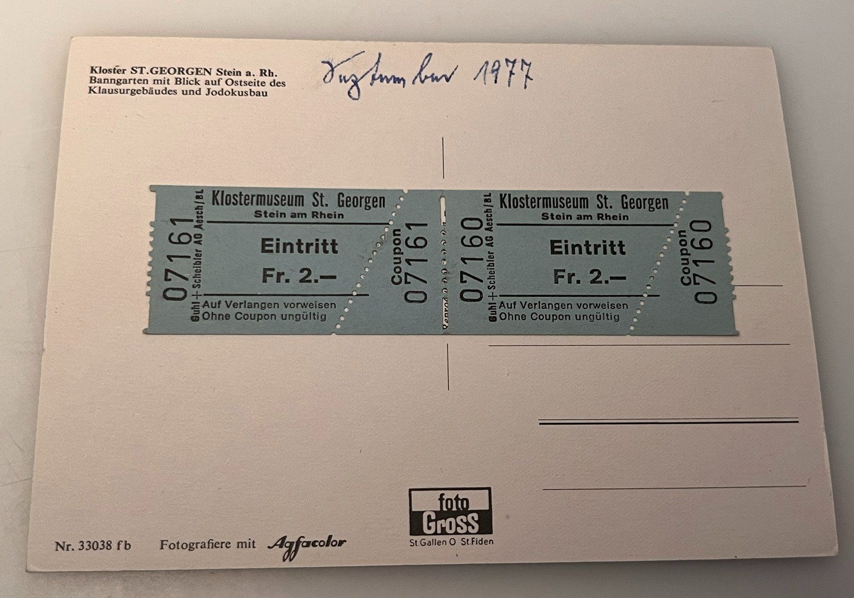 Cartoline postali: Kloster ST.GEORGEN Stein a. Rh. Postkarte mit ticket – Usato da Riva san vitale venduto da abd_p86k 1