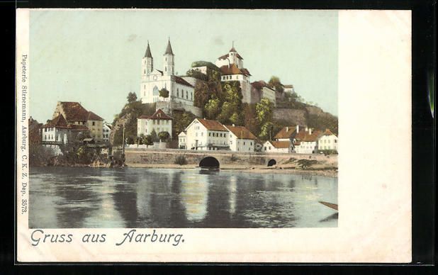 Cartoline postali: AK Aarburg, Uferpartie mit Kirche – Usato da Berlin venduto da bartko-reher