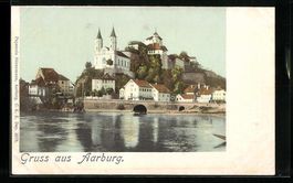 AK Aarburg, Uferpartie mit Kirche