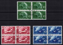 1949 Serie UPU in 4er-Blocks mit ET-ʘ (Nr.294-296)