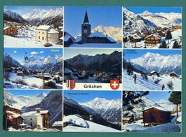 Grächen, 9-Bilderkarte, 1980, gelaufen, Grossformat