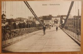 Aarau Kettenbrücke mit Radfahrer um 1920