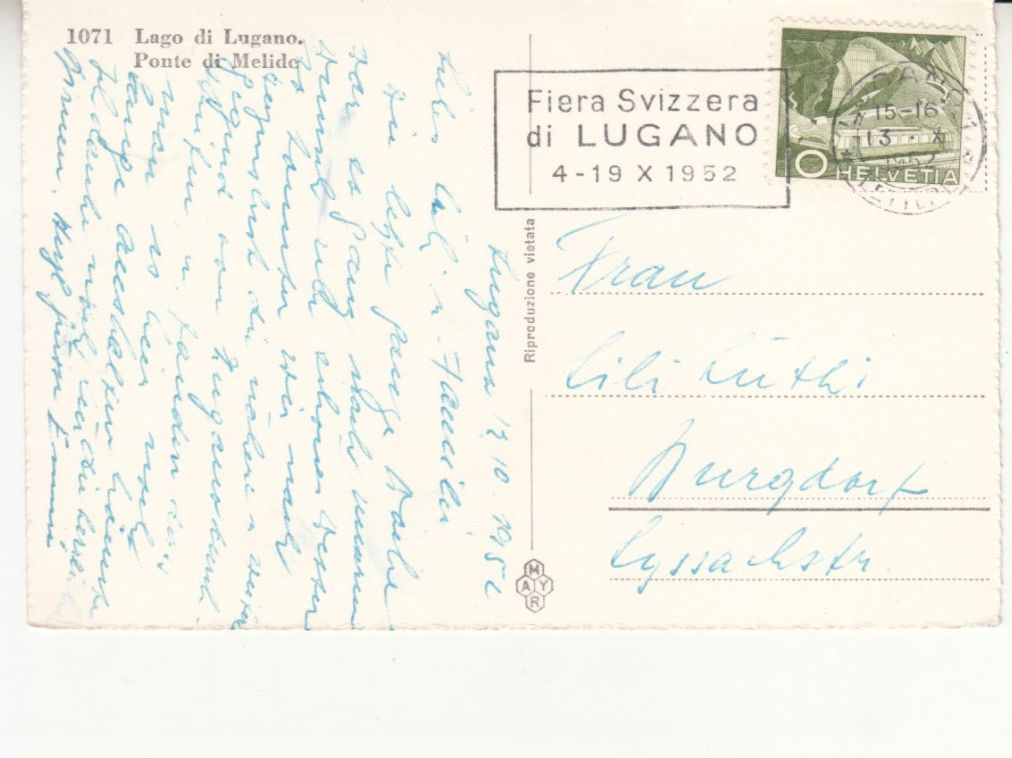 Cartoline postali: Ponte di Melide ca. 1952 – Usato da Bürglen TG venduto da StampGraf 1