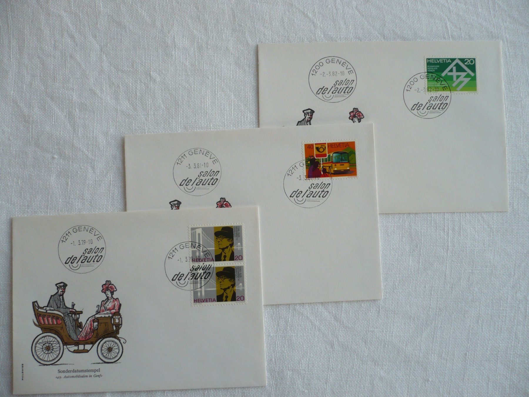 Tous les timbres: 1979 / 81 / 82 3 Belege Autosalon – D'occasion à Zürich par saltandpepper008