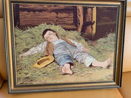 Gobelinbild "Bub im Heu"