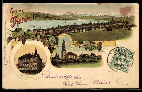 Ansichtskarten: Litho Thalweil, Gemeindehaus, Kirche, To – Gebraucht aus Berlin von bartko-reher