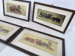 4 Bilder, Züge, Dampfloks, gerahmt, Dekoration
