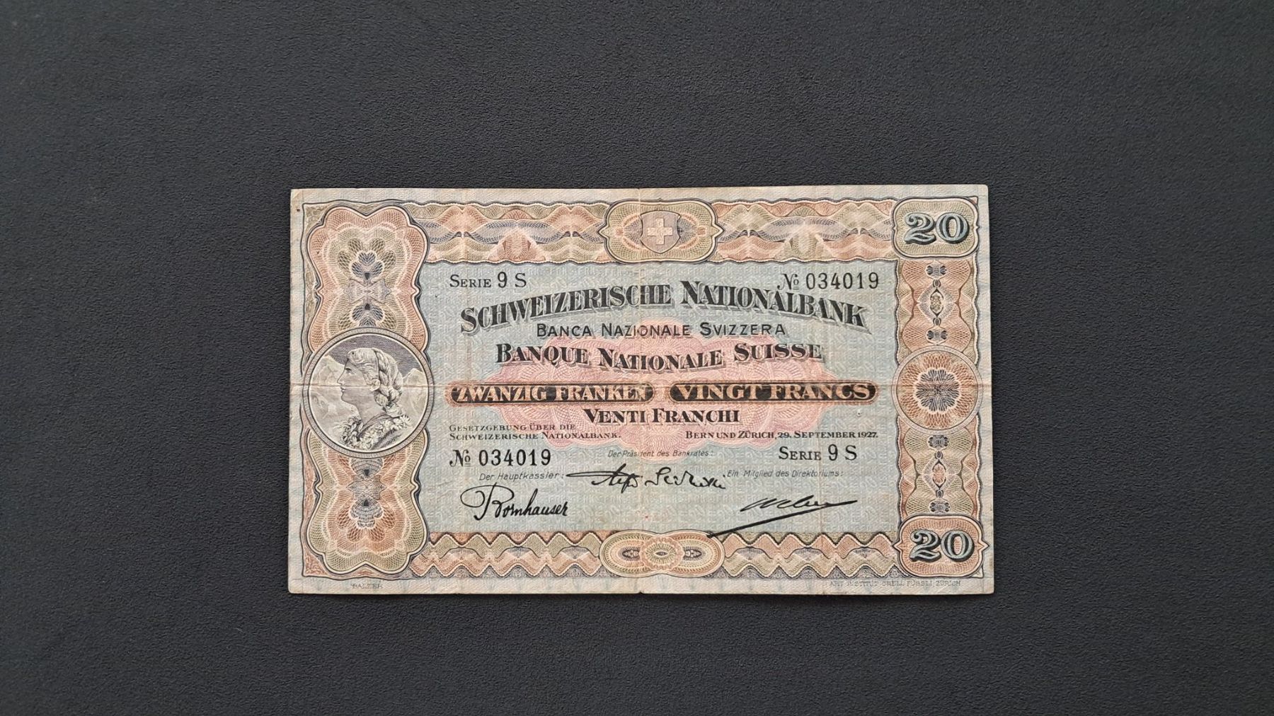 Banconote: Schweiz 20 Franken 1927 – Nuovo e nell'imballaggio originale da Lufingen venduto da E-Auktion