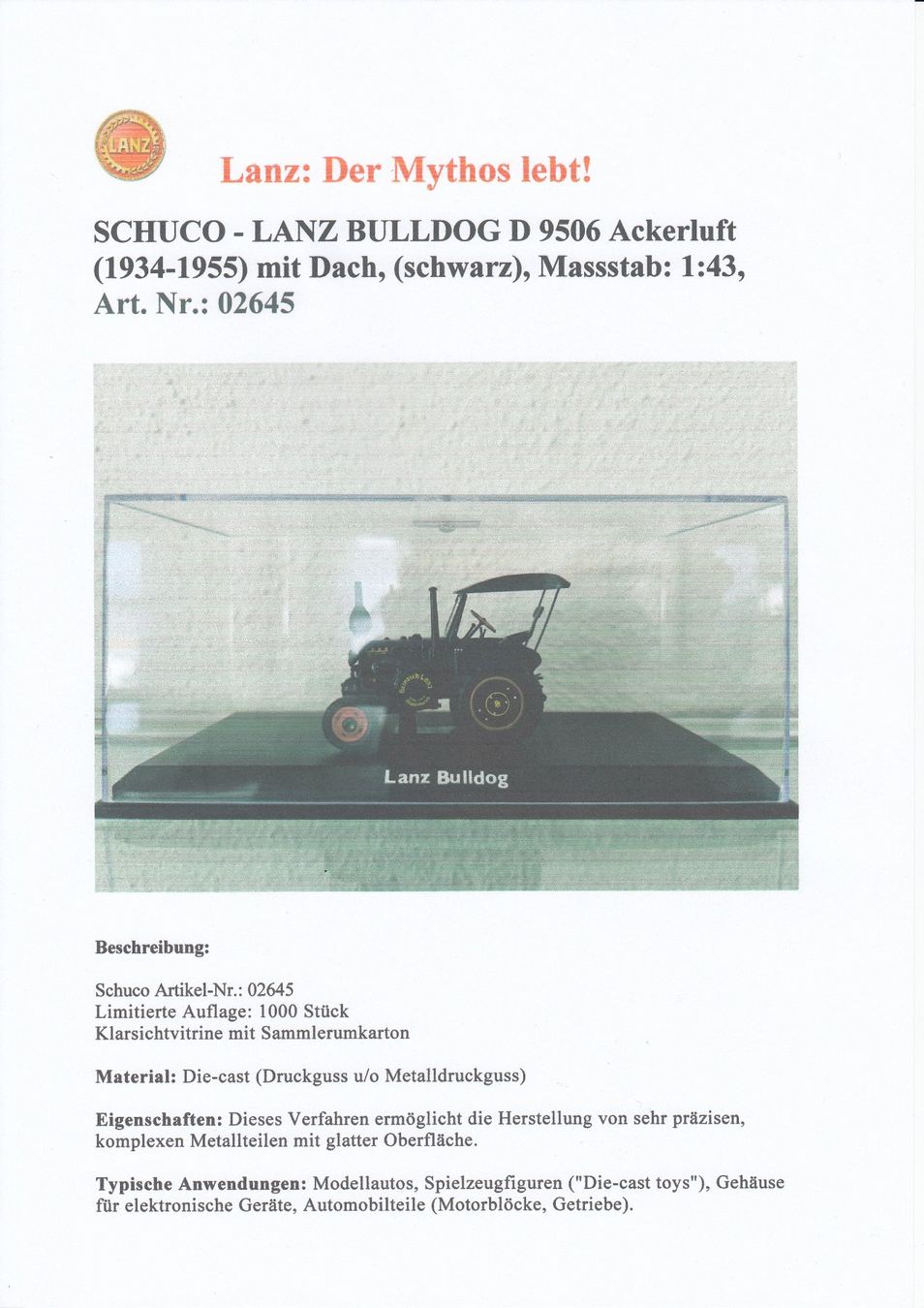 Schuco Kit di modellismo & Modellini statici: Lanz: Der Mythos lebt! – Nuovo (secondo la descrizione) da Nendeln venduto da hgh_672q 1