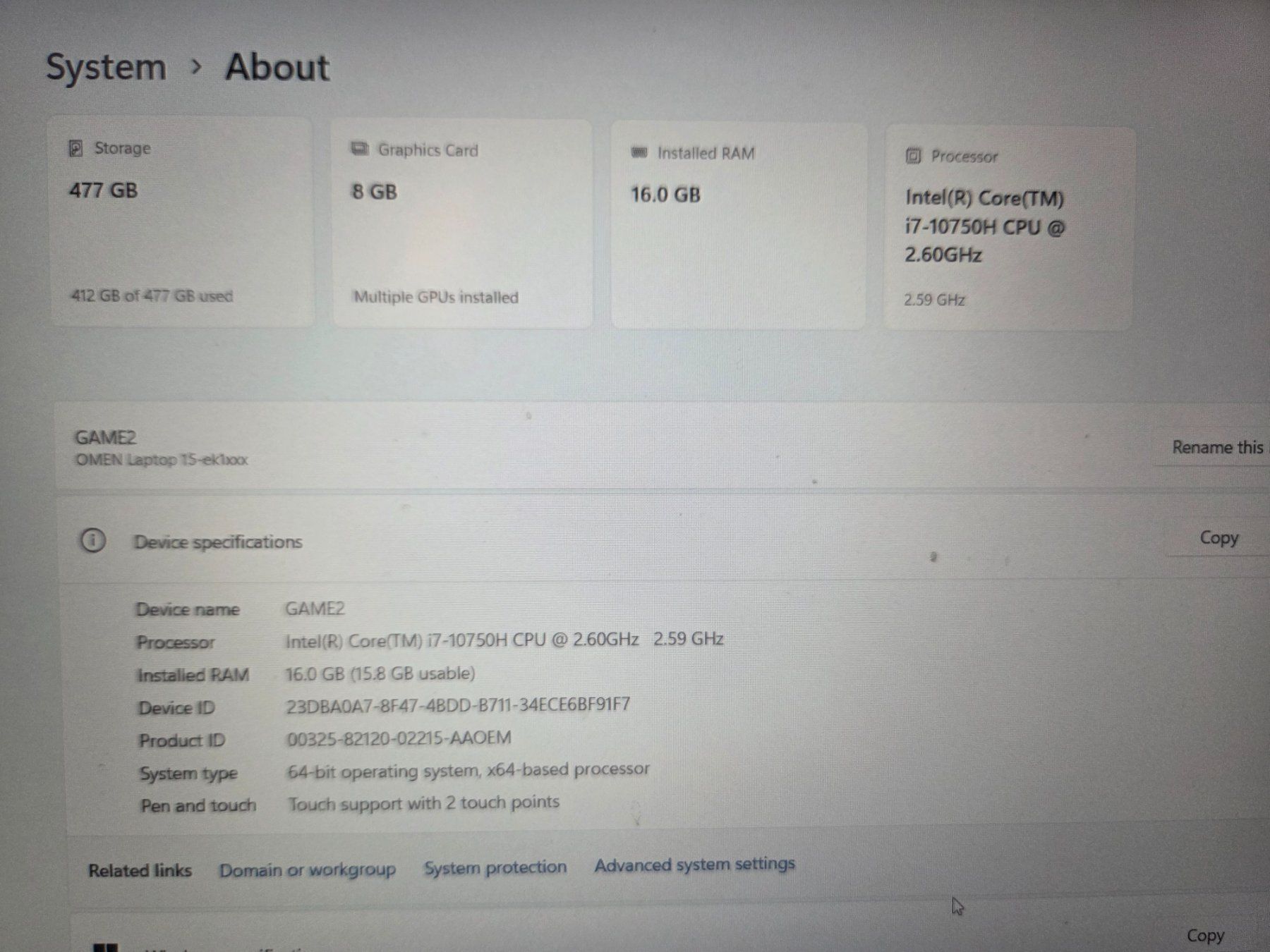 Hewlett Packard Portables: HP-Omen Gaming Intel Core i7 RTX 3070 – D'occasion à Uerikon par Jakdosay 6
