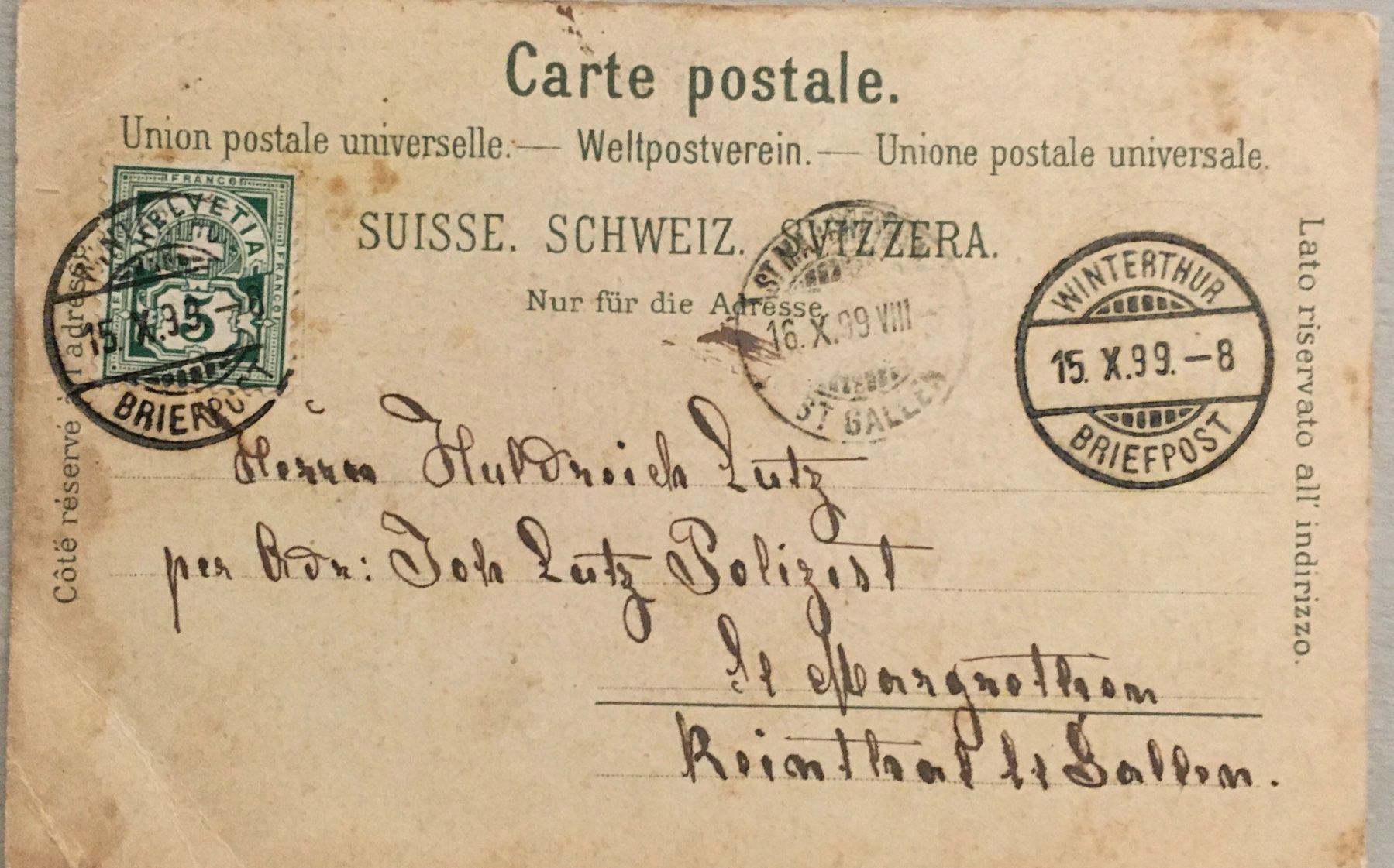 Cartoline postali: Gruss aus Winterthur, Litho, 1899 – Usato da Frauenfeld venduto da Merk52 1