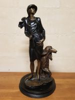 Jugendstil Bronze "Dame mit Hund" Art déco antik selten rar