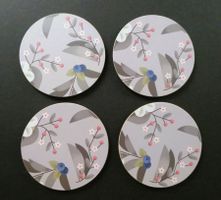 4 Untersetzer für Tassen / Gläser, 10 cm, Blütenmotiv / NEU