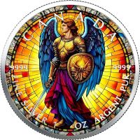 Maple Leaf 2025  Farbiger Round Stained Glass Archangel 1oz.