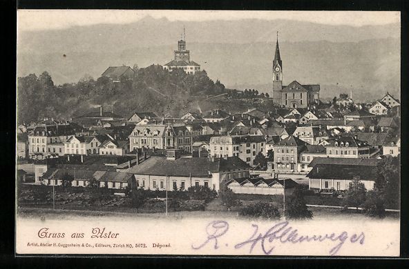 Cartoline postali: Uster, Teilansicht mit Bergkette aus der – Usato da Berlin venduto da bartko-reher