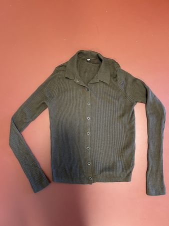 UNIQLO Cardigan Women Khaki Dark Green Size S 100% Wool