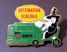 P902 - Pin Post PTT Geneve Destinaion Ecologie Hexe