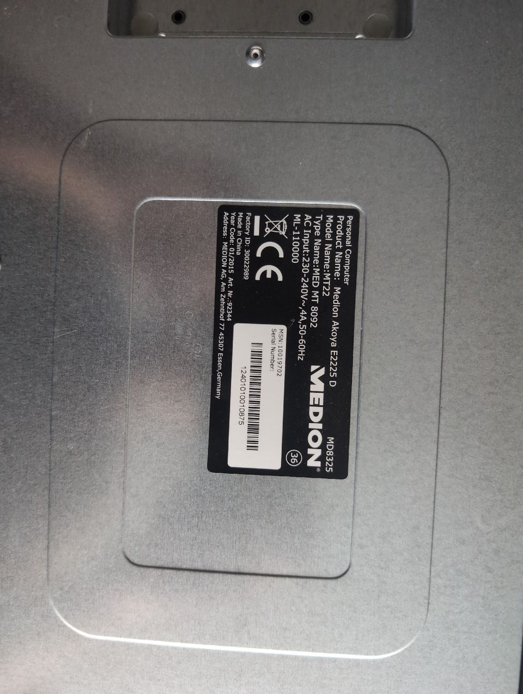 Medion PC: Medion Aldiya E2225 D PC – Difettoso da Fahrwangen venduto da ale_lm78 2