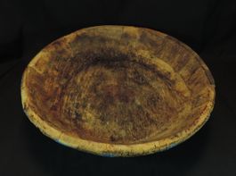 alte Holzschale, Teigschüssel, Kerbschnitzerei blau bemalt