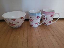 2 vintage Tassen, Mugs & Schale, Rosen