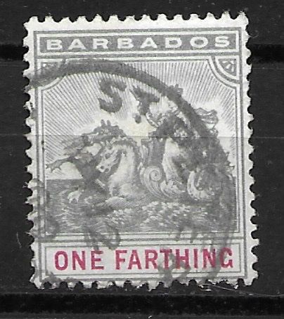 Tutti i francobolli: Barbados 1896: Kolonialsiegel ONE FARTHING – Usato da Zürich venduto da Rainstamps