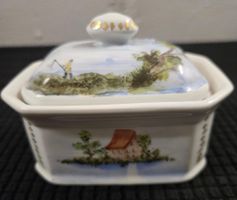 Porzellan Butter-Dose mit Deckel handbemalt